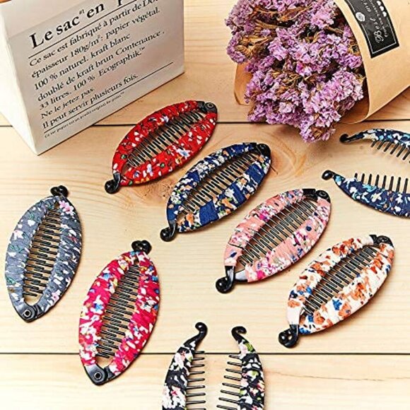 9 Pieces Banana Hair Clip Floral Clincher Hair Claws Bohemia Style Wrapped Cloth - Picture 4 of 6